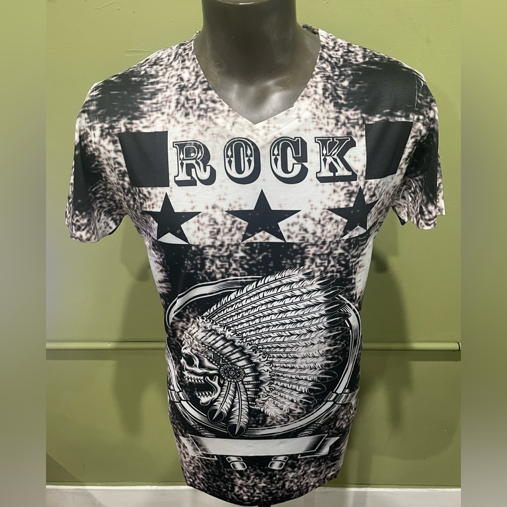 Vento Rock Graphic Men's Shirt - Black and White modern fit scull